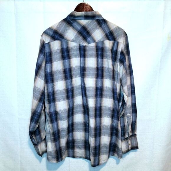 Bit & Bridle Blue Plaid Pearl Snap Button Down Long Sleeve Western Shirt Size XL - Picture 2 of 10